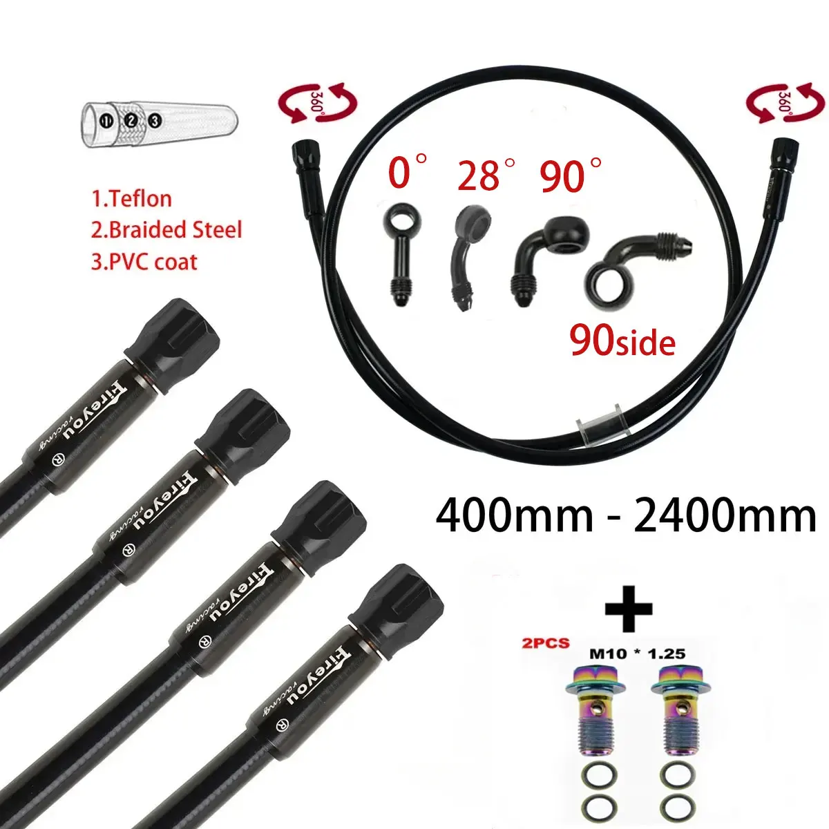 Motorcycle Brake Cable - AN3 Braided Brake Hose Motorcycle Hydraulic